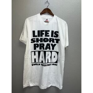 VIntage World Youth Day Shirt Life Is Short Pray Hard White Tee 90s 1990s Large